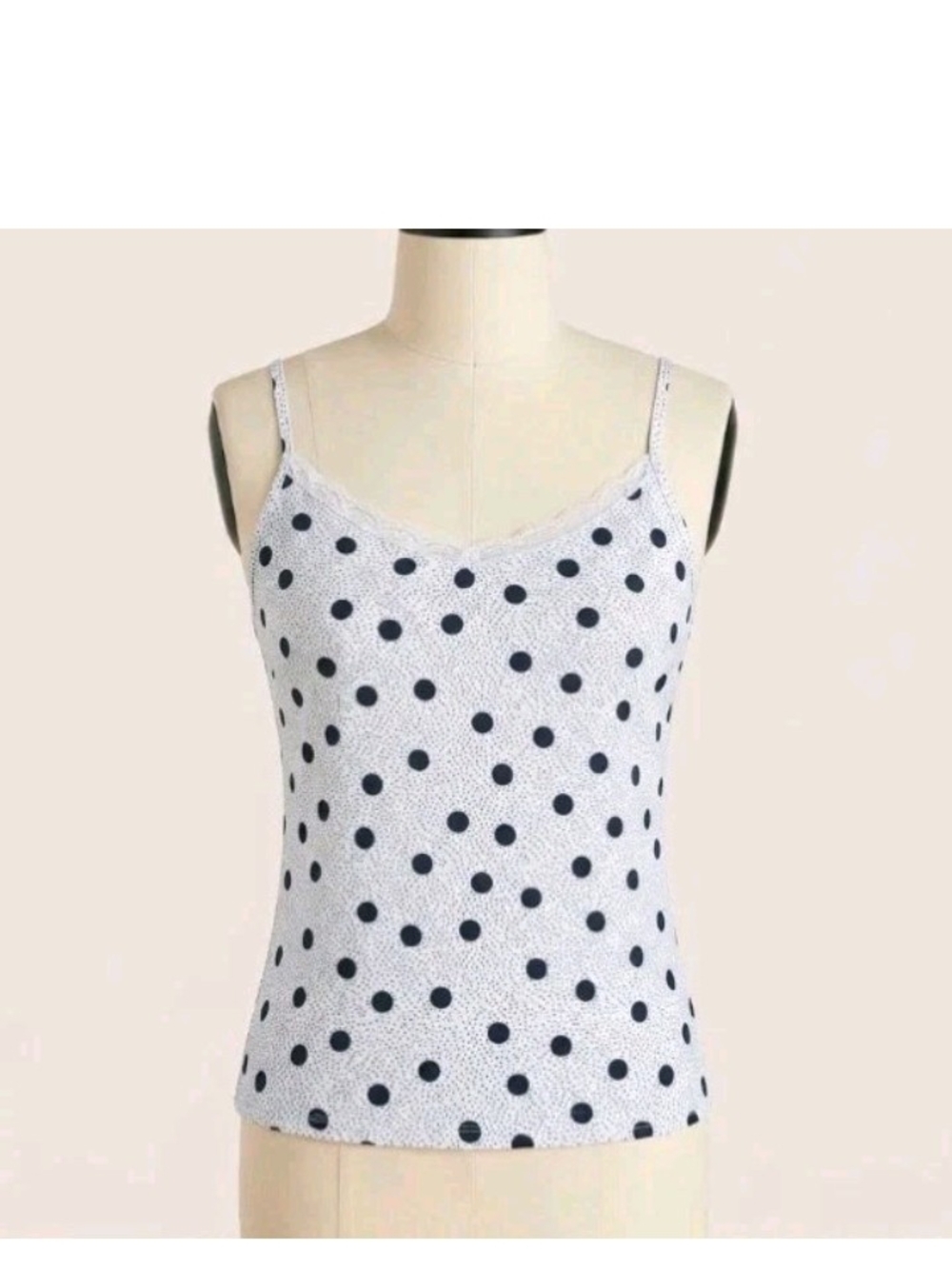VILA Light Blue And Navy Polka Dot Lace-Trim Camisole